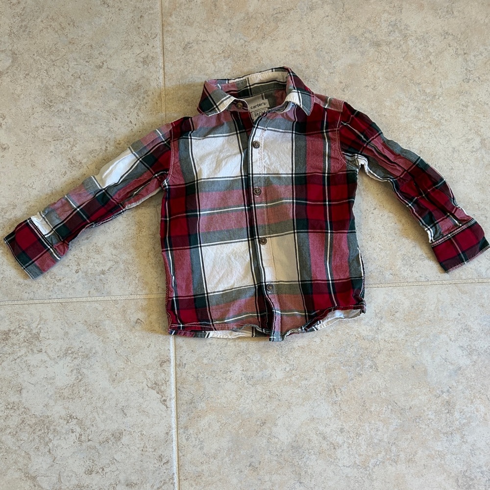 Carter's Toddler Boy Holiday Plaid Cotton Long-Sleeve Button-Down Shirt, 2T, 4T